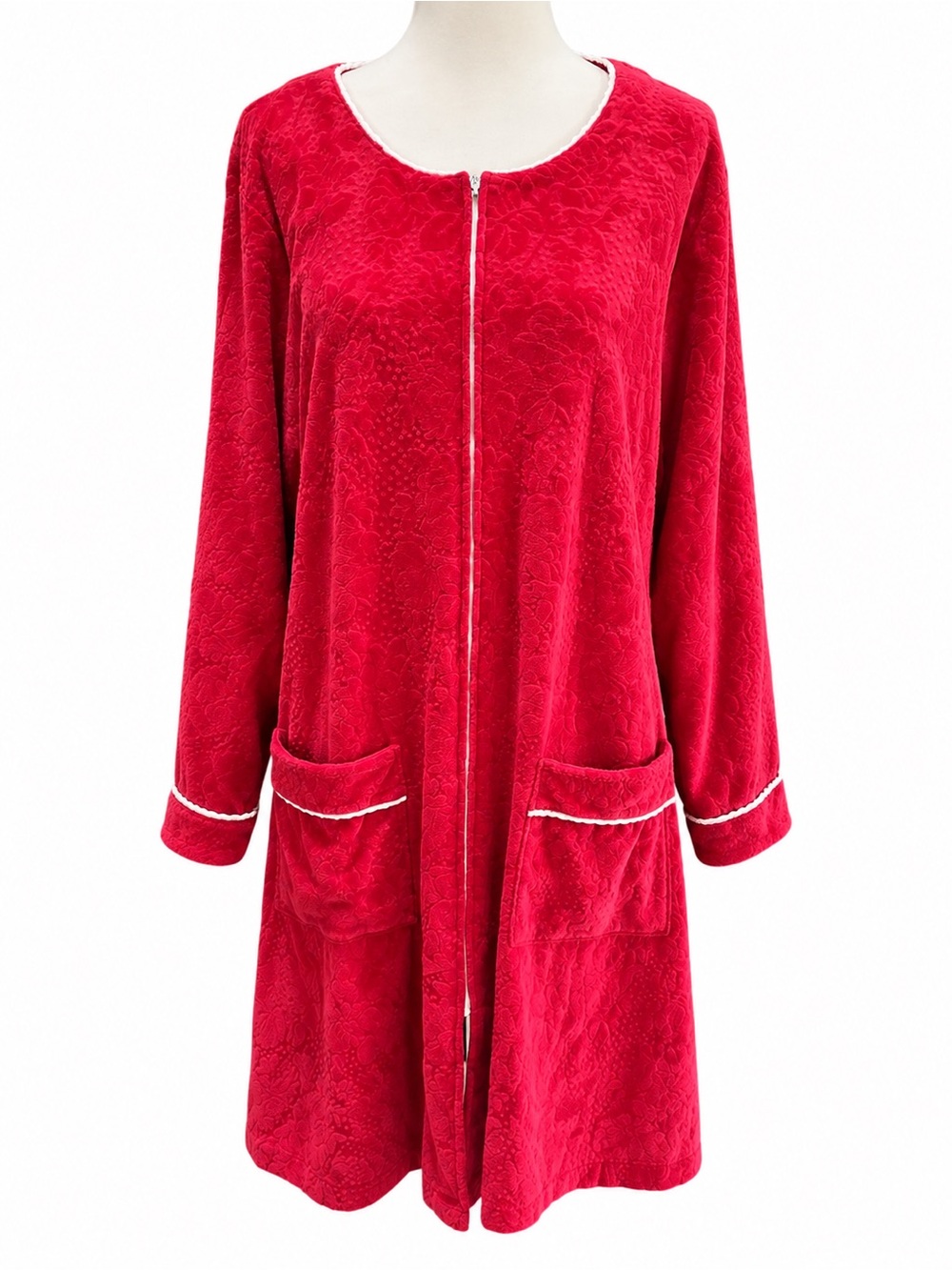 Eileen West House Coat Dress Women's Red Zip-Front Long Lounge Robe